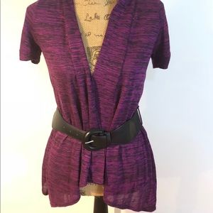 A. Byer Top Belted Knit Short Sleeve Purple Black